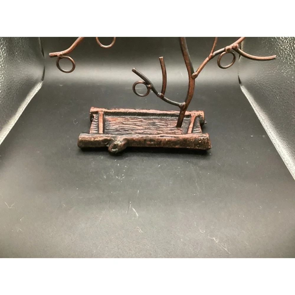 VTG Metal Earring Tree W/ Bird / Trinket Tray Bronze Look - 11